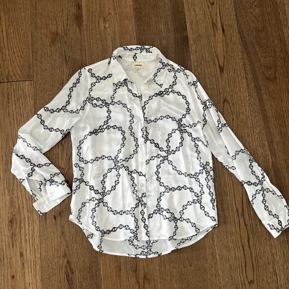 L' AGENCE Ivory Silk Shirt with Chainlink Print - Picture 1 of 4